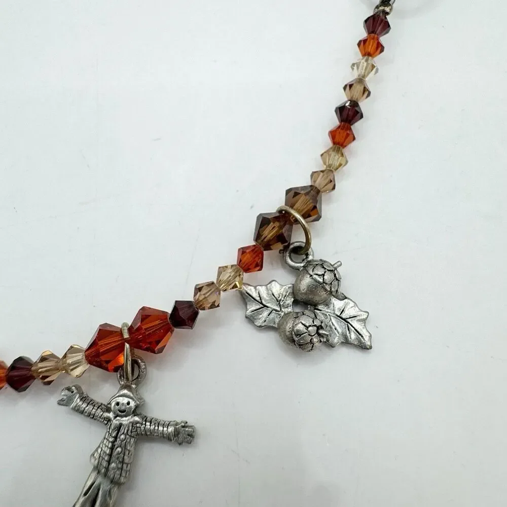Fall Halloween Autumn Beaded Charm Bracelet Pumpkin Scarecrow Cornucopia